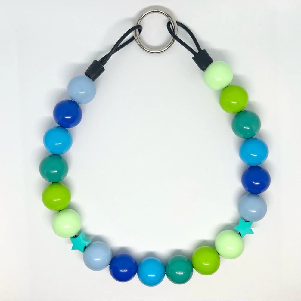 Blue Green Teal Gradient Beaded Dog Collar Necklace Size Medium - 16 inches